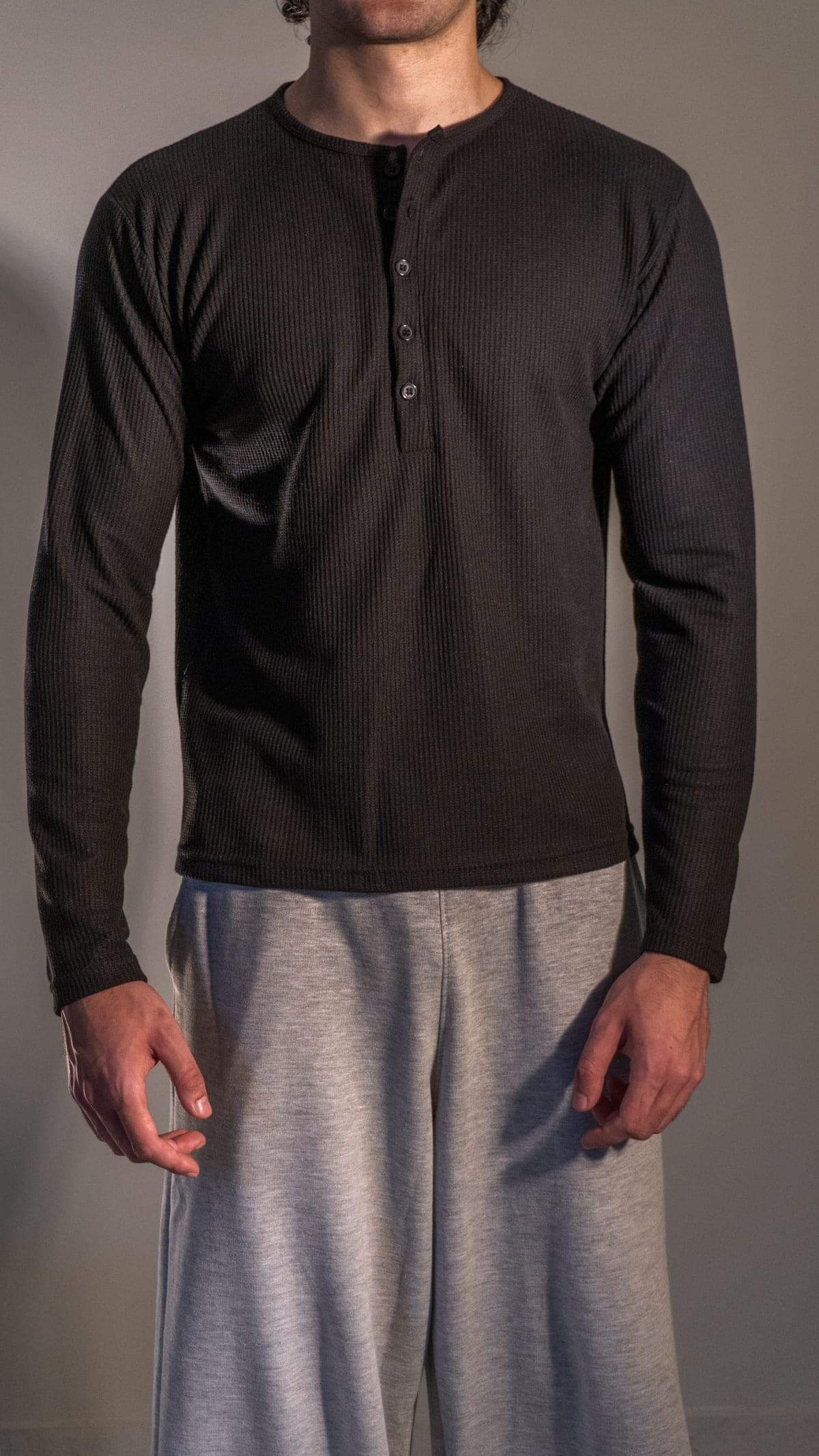 Ribbed Henley - Black